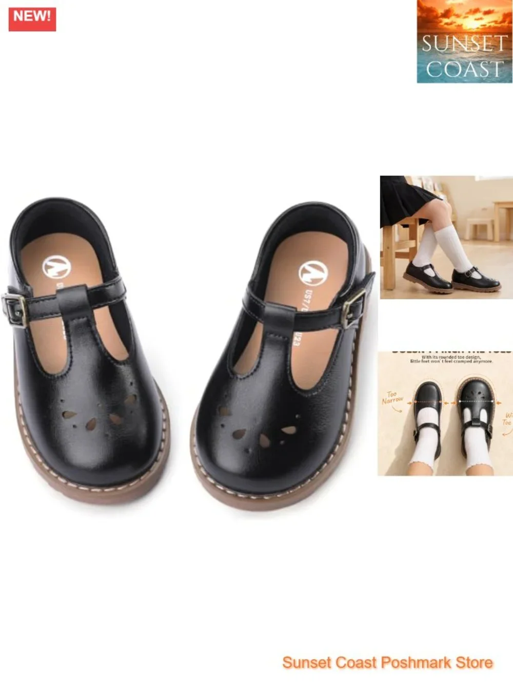 Toddler Girls Mary Jane Flats PU Leather T-Strap Ballet Dress Shoes